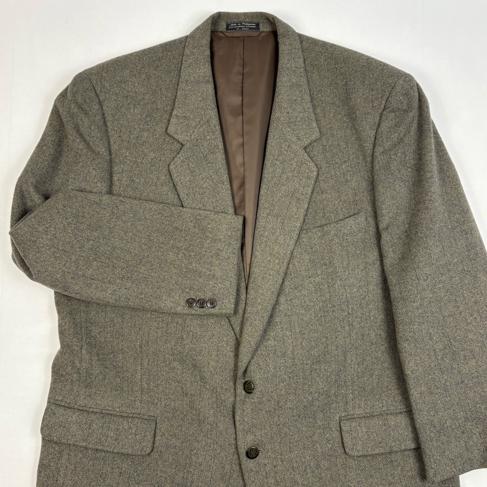 VTG Dario di Napoli Herringbone Flannel Camel Hair Wool Sport Coat 48R Gray/Tan